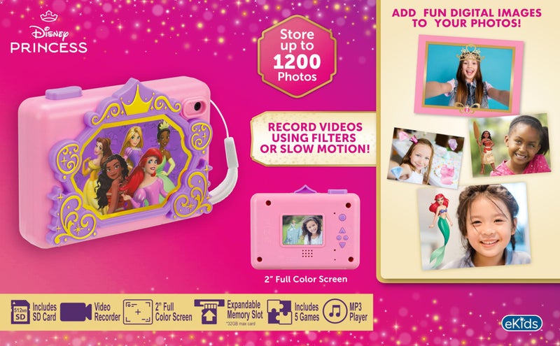 eKids Disney Princess Kids Camera with SD Card, Digital Camera for Kids with Video Recording and Built-in Digital Stickers (Disney Princess) - Image 4