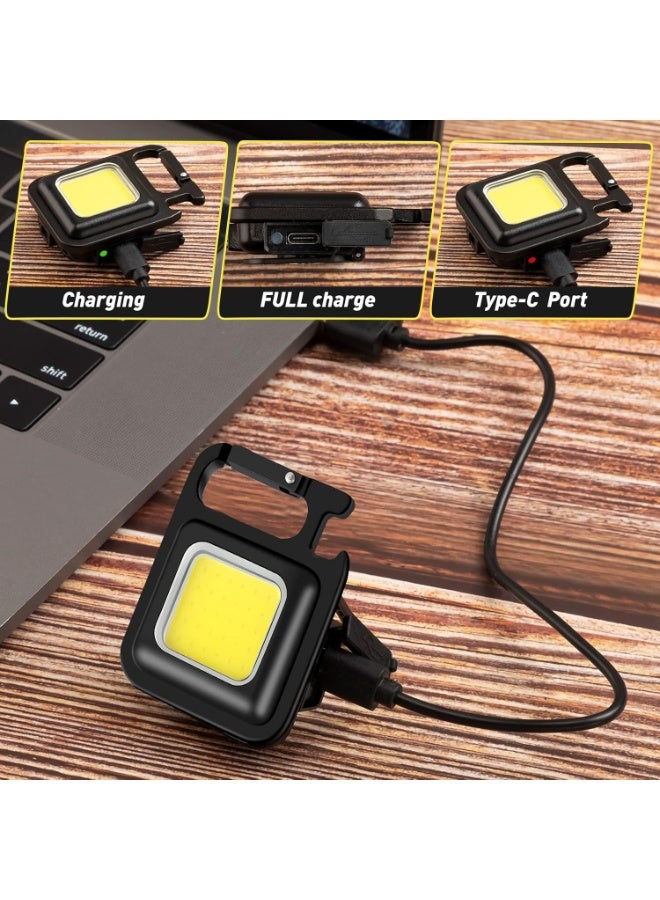 6 Pack COB Rechargeable Mini Flashlights – 500 Lumens Keychain LED Torch – Magnetic Work Light with Folding Stand & Bottle Opener – 4 Light Modes Pocket Flashlight - Image 5