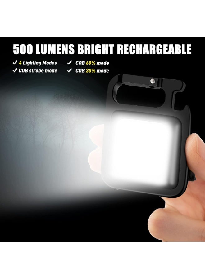 6 Pack COB Rechargeable Mini Flashlights – 500 Lumens Keychain LED Torch – Magnetic Work Light with Folding Stand & Bottle Opener – 4 Light Modes Pocket Flashlight - Image 3
