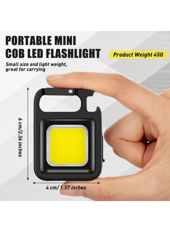 6 Pack COB Rechargeable Mini Flashlights – 500 Lumens Keychain LED Torch – Magnetic Work Light with Folding Stand & Bottle Opener – 4 Light Modes Pocket Flashlight - Image 4