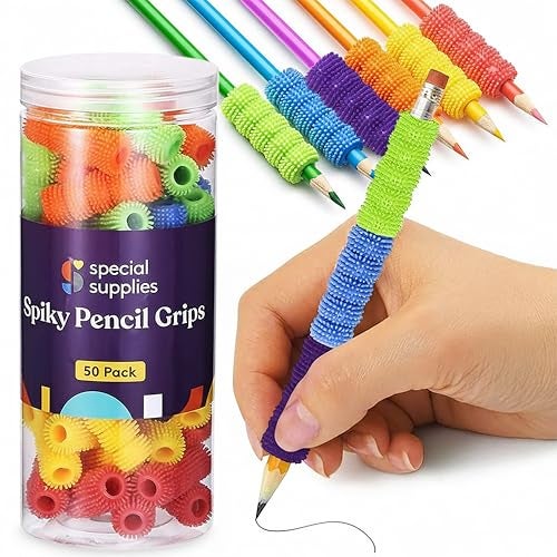 Special Supplies Spiky Pencil Grips for Kids and Adults Colorful Holders for Handwriting, Drawing, Coloring - Ergonomic Right or Left-Handed Use - Reusable (50-Pack) - Image 1