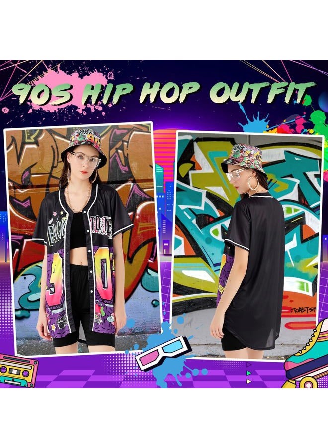 WILDPARTY 80s 90s Outfit for Women, Unisex Hip Hop Costume Baseball Jersey Shirt Yoga Pants Bucket Hat Gold Chain Rapper Accessories - Image 5