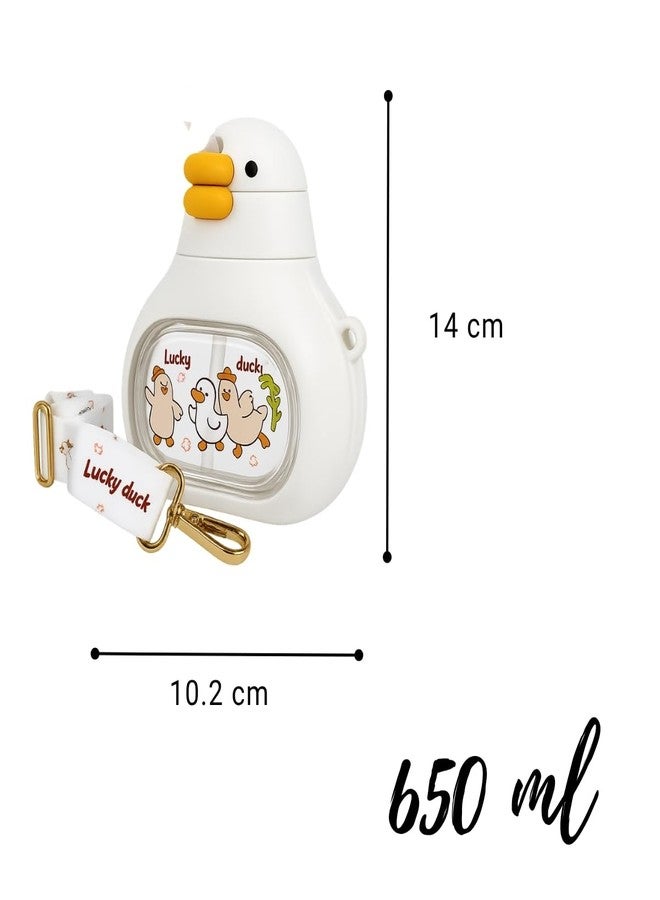 GUCHIGU Kids Sipper Bottle with Straw for Baby | Leak-Proof, BPA-Free Water Bottle with Cute Design Lid & Strap | Easy Grip, 360° Drinking | Baby Toddler Water Sipper Cup (White, 650ml) - Image 2