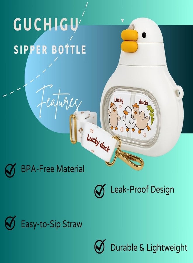 GUCHIGU Kids Sipper Bottle with Straw for Baby | Leak-Proof, BPA-Free Water Bottle with Cute Design Lid & Strap | Easy Grip, 360° Drinking | Baby Toddler Water Sipper Cup (White, 650ml) - Image 3