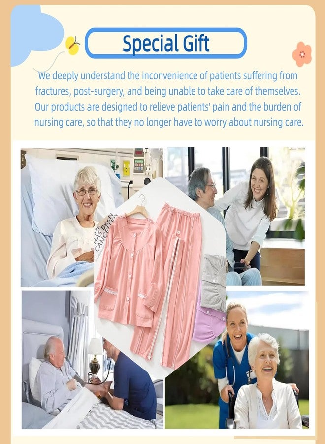 Aylashine Bedridden Patient Clothing,Tear Away Suit, Fully Open Adaptive Chemo Clothing,Four Seasons,for Women Pink (XXL) - Image 2