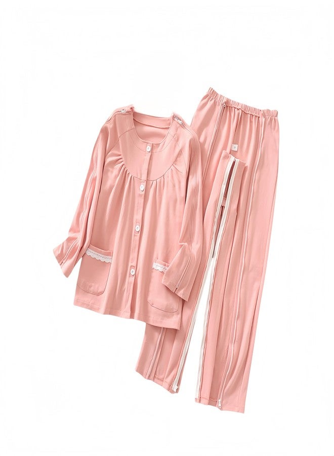Aylashine Bedridden Patient Clothing,Tear Away Suit, Fully Open Adaptive Chemo Clothing,Four Seasons,for Women Pink (XXL) - Image 1