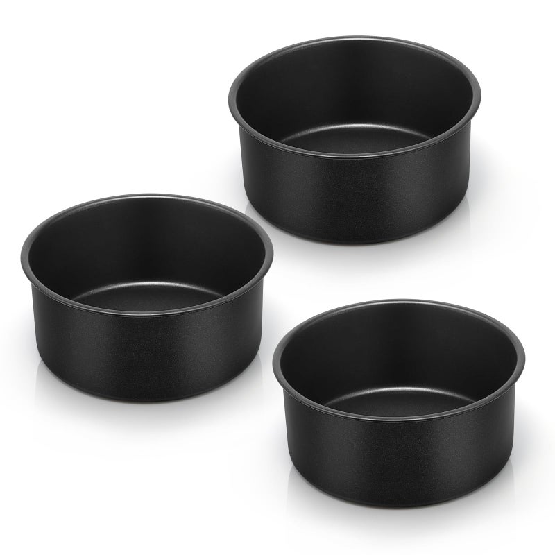 HaWare 6 inch Cake Tin NonStick Stainless Steel Deep Baking Pan Set of 3 Small Round Layer Cakes Tin for Birthday Wedding Healthy  NonToxic Leak  Rust Resistant 16cm Black