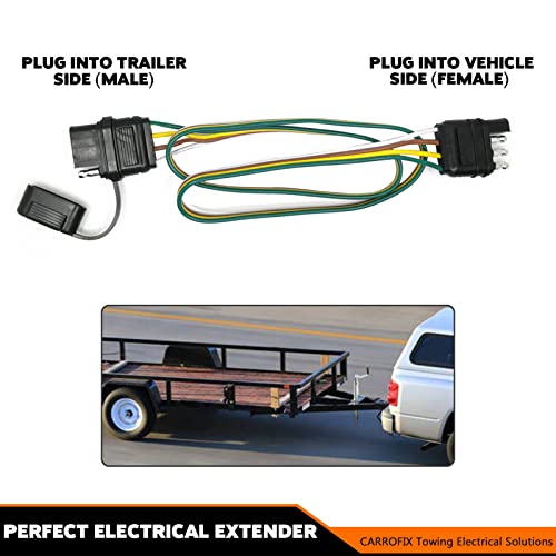 CARROFIX Trailer 4 Wire Plug 32" inch 4 Pin Flat Wire Extension Male & Female Connector - Image 4