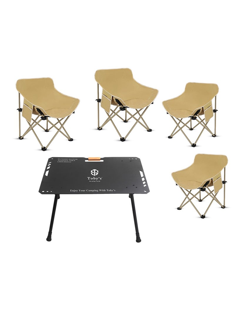 توبيز طاولة توبـي السوداء القابلة للطي من الألمنيوم خفيفة الوزن مع 4 كراسي تخييم مبطنة بظهر مرتفع – ارتفاع قابل للتعديل، دعم قوي، ومجموعة محمولة للأنشطة الخارجية - Image 1