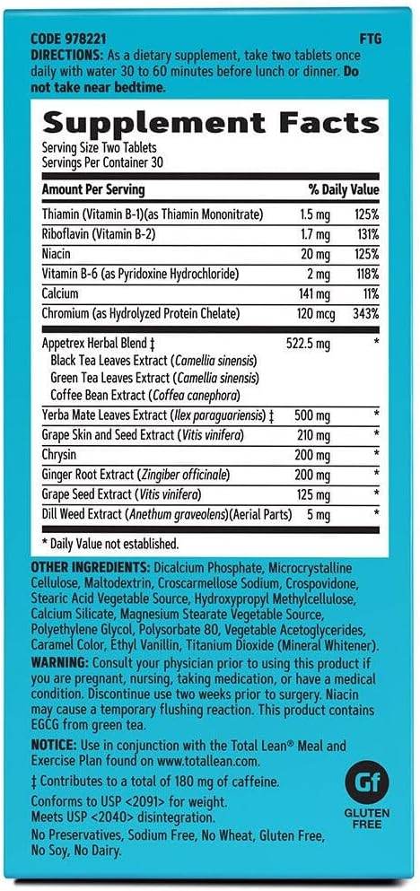 GNC Total Lean Appetrex Control Clinically Shown to Reduce Calorie Intake 60 Tablets - Image 2
