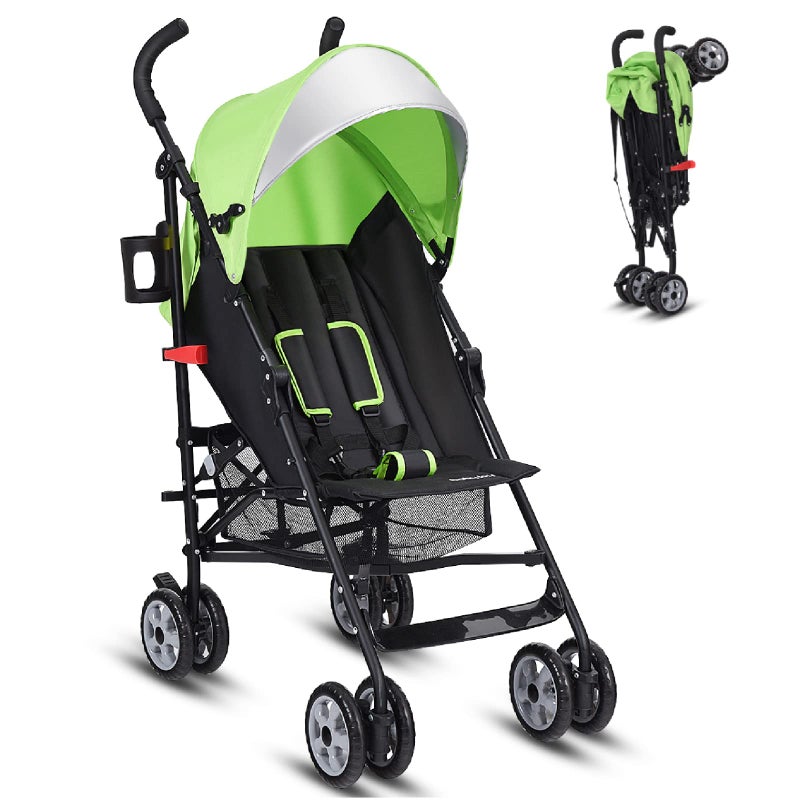 HONEY JOY Baby Lightweight Stroller, Compact Travel Stroller for Airplane, Adjustable Backrest & Canopy, 5-Point Harness, Cup Holder, Storage Basket, Foldable Umbrella Stroller for Toddlers (Green) - Image 1
