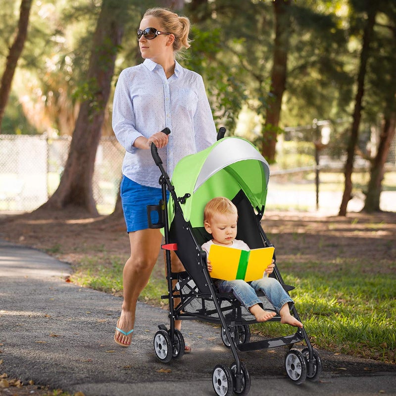 HONEY JOY Baby Lightweight Stroller, Compact Travel Stroller for Airplane, Adjustable Backrest & Canopy, 5-Point Harness, Cup Holder, Storage Basket, Foldable Umbrella Stroller for Toddlers (Green) - Image 2