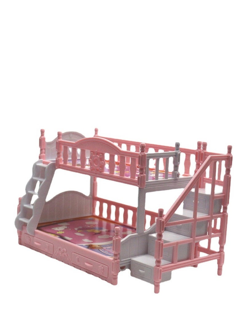 عام ديكور سرير صغير اصطناعي للدمية، إكسسوارات بناتية لسرير الدمية، أثاث صغير للدمية بتصميم سرير بطابقين، سرير بطاقة بلاستيكية باللون الوردي للدمية، إمدادات للبيت الصغير، ديكور بيت صغير. - Image 1