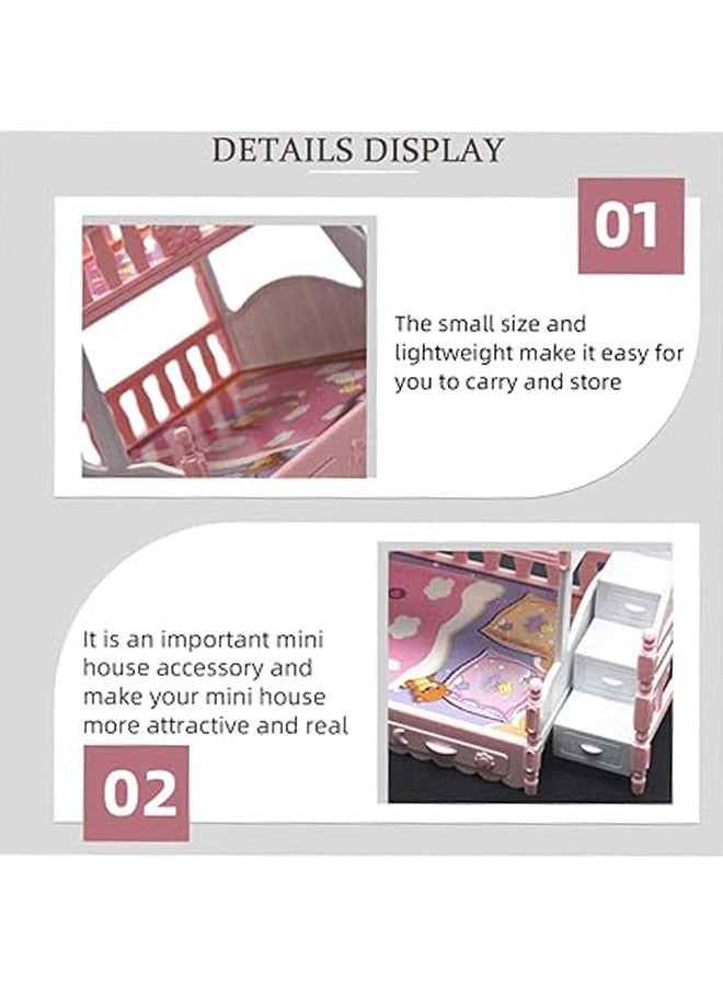 عام ديكور سرير صغير اصطناعي للدمية، إكسسوارات بناتية لسرير الدمية، أثاث صغير للدمية بتصميم سرير بطابقين، سرير بطاقة بلاستيكية باللون الوردي للدمية، إمدادات للبيت الصغير، ديكور بيت صغير. - Image 2