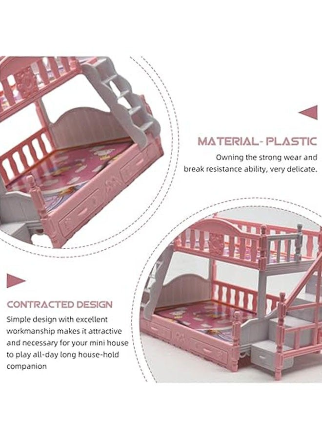عام ديكور سرير صغير اصطناعي للدمية، إكسسوارات بناتية لسرير الدمية، أثاث صغير للدمية بتصميم سرير بطابقين، سرير بطاقة بلاستيكية باللون الوردي للدمية، إمدادات للبيت الصغير، ديكور بيت صغير. - Image 3