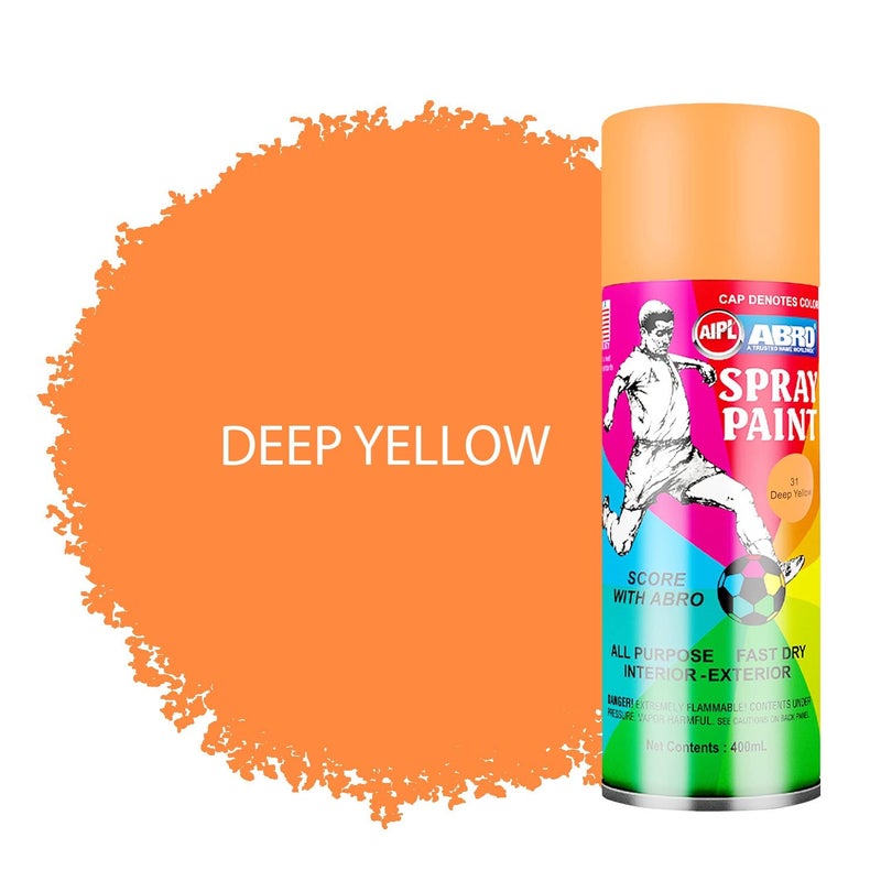 Abro SP-31 علبة طلاء رذاذ ملون متعددة الاستخدامات (400 مل، أصفر داكن) جاف سريع للتطبيقات على المعدن، الخشب، الجدران، السيارات والدراجات النارية - Image 2