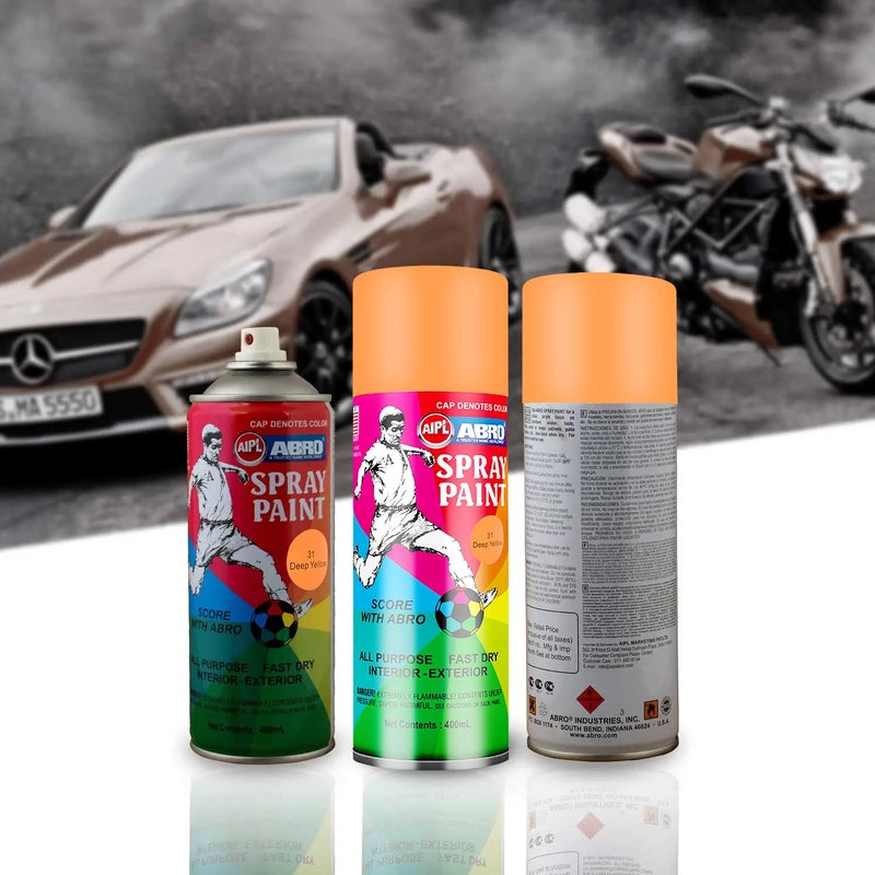 Abro SP-31 علبة طلاء رذاذ ملون متعددة الاستخدامات (400 مل، أصفر داكن) جاف سريع للتطبيقات على المعدن، الخشب، الجدران، السيارات والدراجات النارية - Image 5