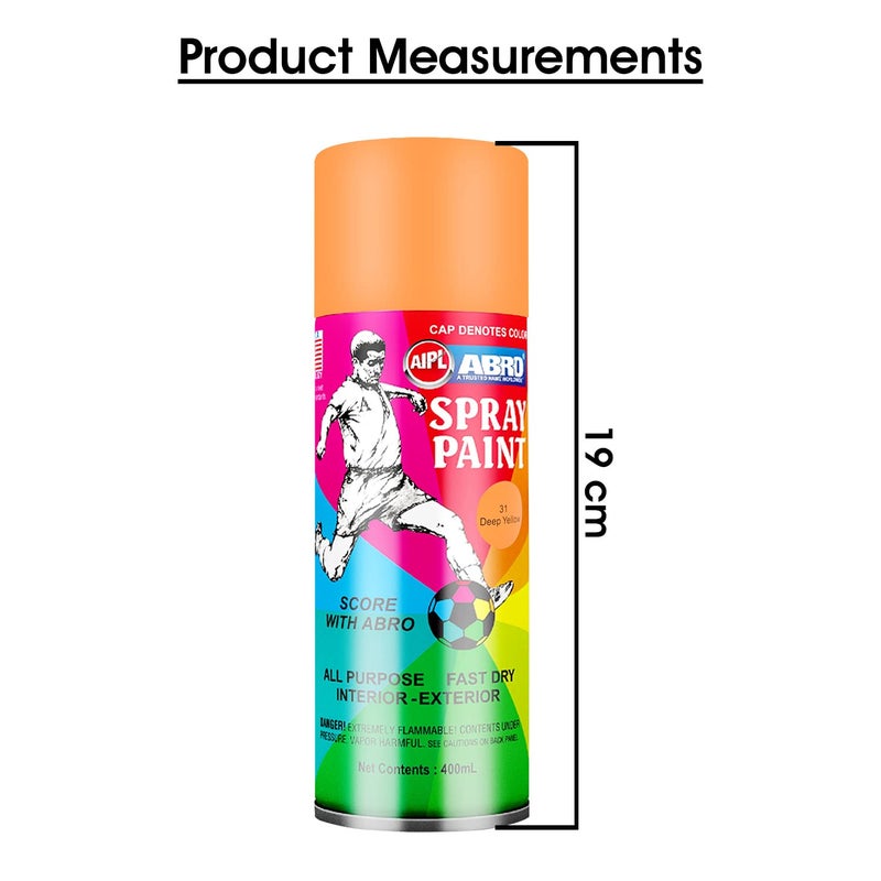 Abro SP-31 علبة طلاء رذاذ ملون متعددة الاستخدامات (400 مل، أصفر داكن) جاف سريع للتطبيقات على المعدن، الخشب، الجدران، السيارات والدراجات النارية - Image 4