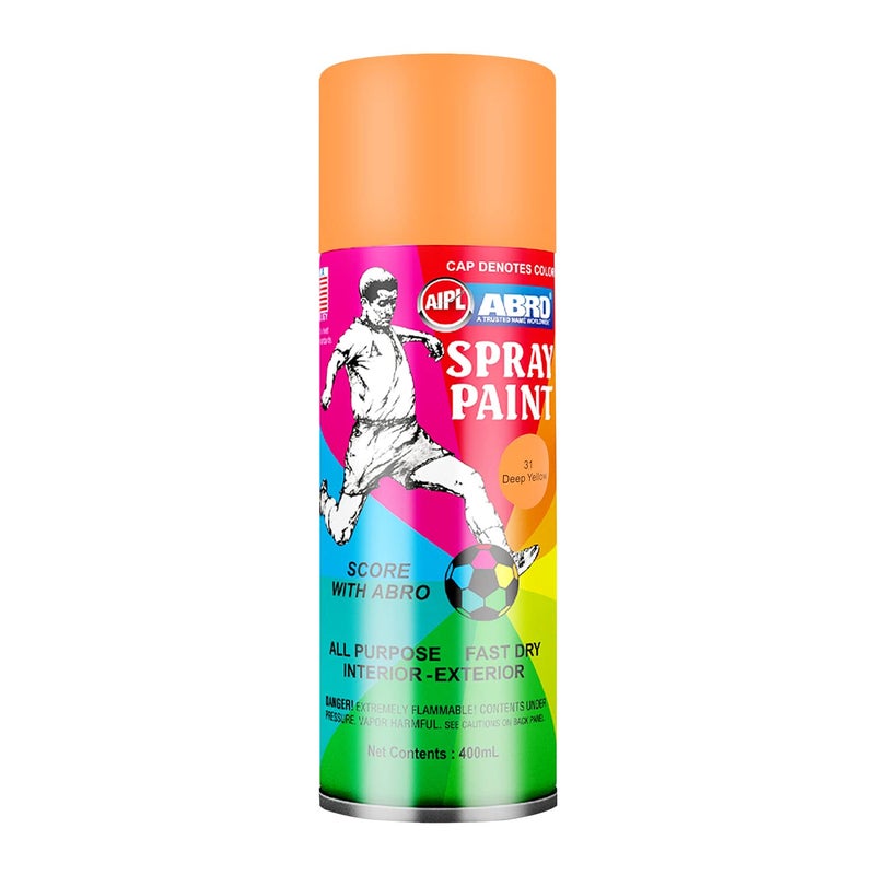 Abro SP-31 علبة طلاء رذاذ ملون متعددة الاستخدامات (400 مل، أصفر داكن) جاف سريع للتطبيقات على المعدن، الخشب، الجدران، السيارات والدراجات النارية - Image 1