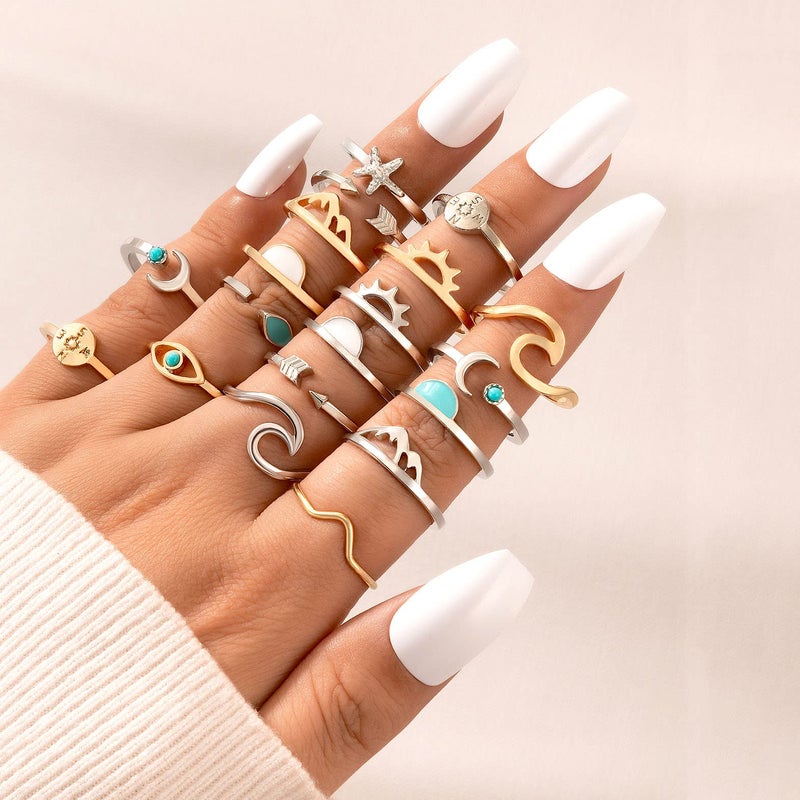 FUTIMELY Boho Retro Stackable Rings Sets for Teens Girls Women Rhinestone Knuckle Joint Finger Kunckle Nail Ring Sets (Aï¼š19PC) - Image 3