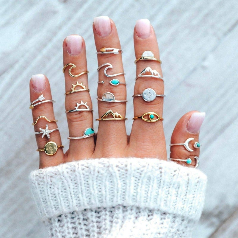 FUTIMELY Boho Retro Stackable Rings Sets for Teens Girls Women Rhinestone Knuckle Joint Finger Kunckle Nail Ring Sets (Aï¼š19PC) - Image 5
