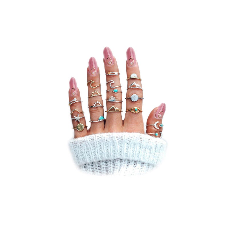 FUTIMELY Boho Retro Stackable Rings Sets for Teens Girls Women Rhinestone Knuckle Joint Finger Kunckle Nail Ring Sets (Aï¼š19PC) - Image 1