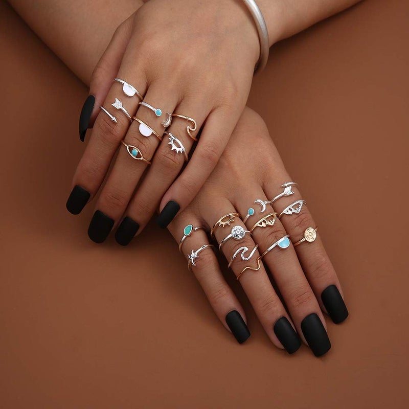 FUTIMELY Boho Retro Stackable Rings Sets for Teens Girls Women Rhinestone Knuckle Joint Finger Kunckle Nail Ring Sets (Aï¼š19PC) - Image 4