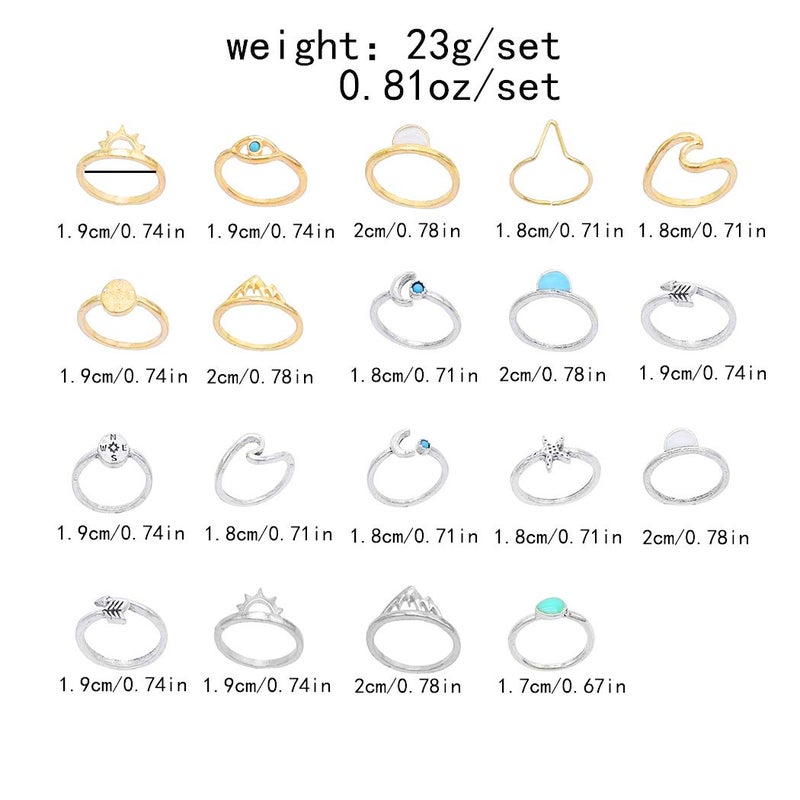 FUTIMELY Boho Retro Stackable Rings Sets for Teens Girls Women Rhinestone Knuckle Joint Finger Kunckle Nail Ring Sets (Aï¼š19PC) - Image 2