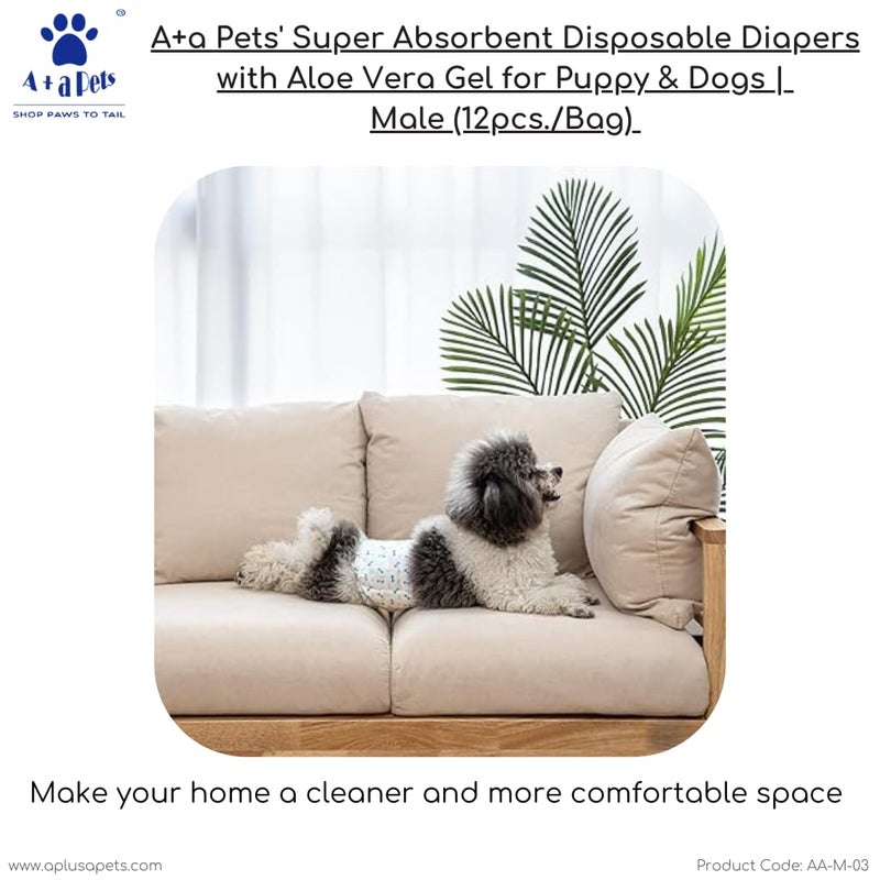 A+a Pets ' Super Absorbent Disposable Diapers with Aloe Vera Gel for Puppy & Dogs Male (12pcs./Bag) (M) - Image 5