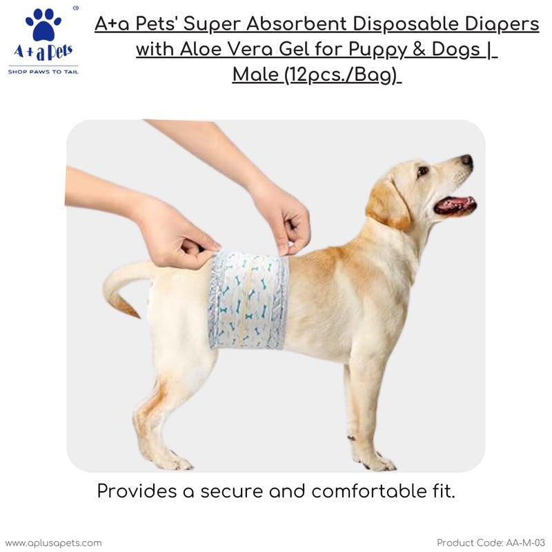 A+a Pets ' Super Absorbent Disposable Diapers with Aloe Vera Gel for Puppy & Dogs Male (12pcs./Bag) (M) - Image 2
