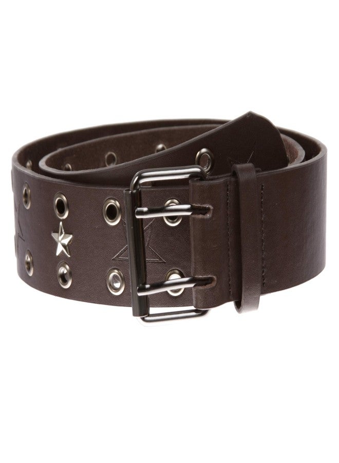 Beltiscool Double Prong Star Studs and Grommets Leather Belt, Brown | 30" - Image 1