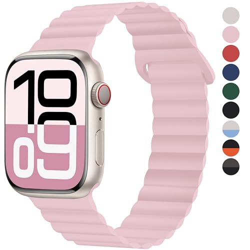 Fullmosa Soft Silicone Magnetic Bands Compatible with Apple Watch Strap 41mm 40mm 38mm 42mm(Series 10 11), Sport Band for iWatch SE3 SE2 SE Series 11 10 9 8 7 6 5 4 3 2 1,Pink [Watch NOT Included] - Image 1