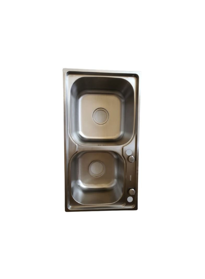 H A R Stainless Steel Sink Double Bowl  with Mixer Hole 75x40 cm - Image 5