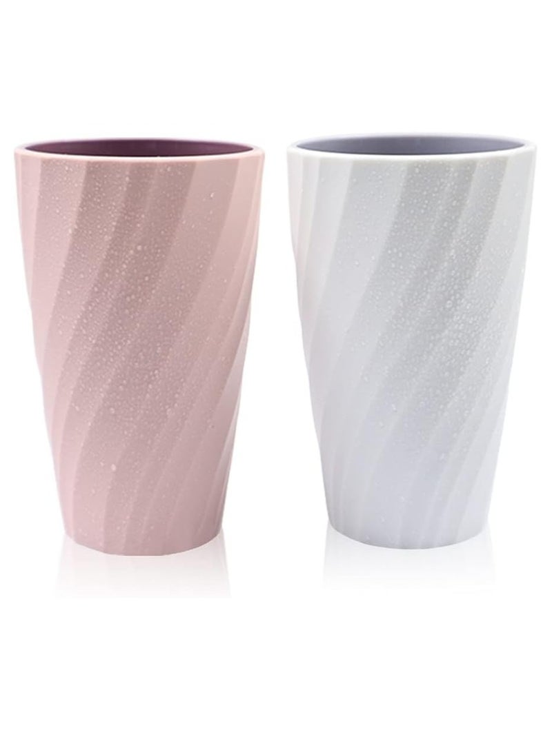 Oasisgalore 2 Pack Bathroom Tumbler Toothbrush Cup，Toothbrush Holder Organizer Mouthwash Cup for Home Travel(White and Pink) - Image 1