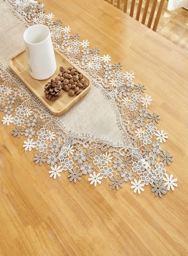 Winotic Natural Neutral Earth Tones Beige Floral Lace Table Runner Dresser Scarf 54 inches Long for Home Decor (Natural, 16"x54") - Image 4