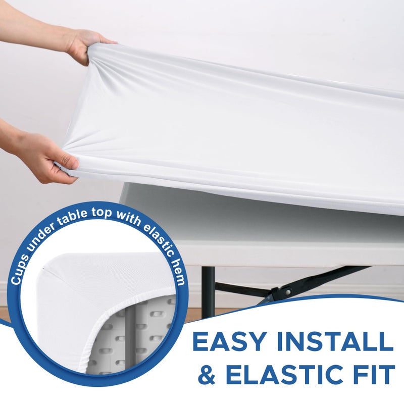 Enjoyidea Square Fitted Tablecloth 34x34 Inch-2 Pack White Card Table Elastic Spandex Table Cover-Small Stretch Folding Table Cloths Topper Cap for Kitchen Dining Picnic Patio Outdoor Party Tables - Image 3