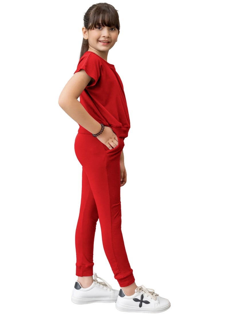 Selecta Now kids girls red t shirt top legging set soft stretchable cotton casual outfit comfortable stylish everyday wear co ord set - Image 3