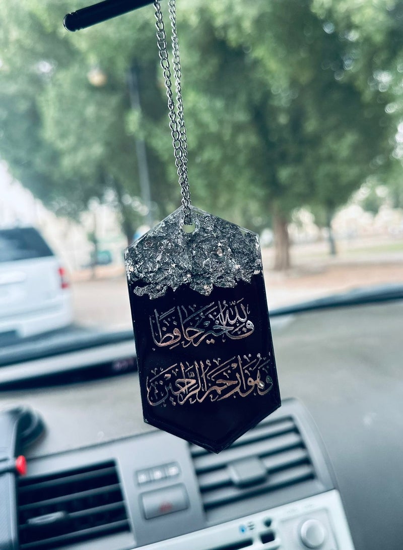 تعليقة لزينة السيارة من وجه واحد مطرزة بورق الفضه من الراتنج الفاخر - Image 2