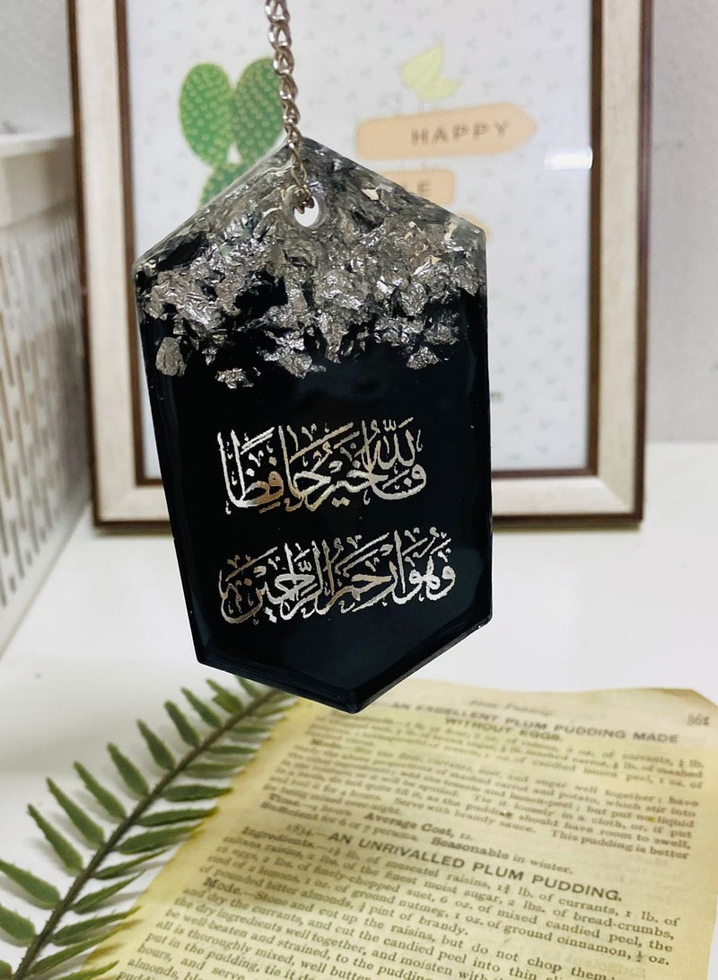 تعليقة لزينة السيارة من وجه واحد مطرزة بورق الفضه من الراتنج الفاخر - Image 4