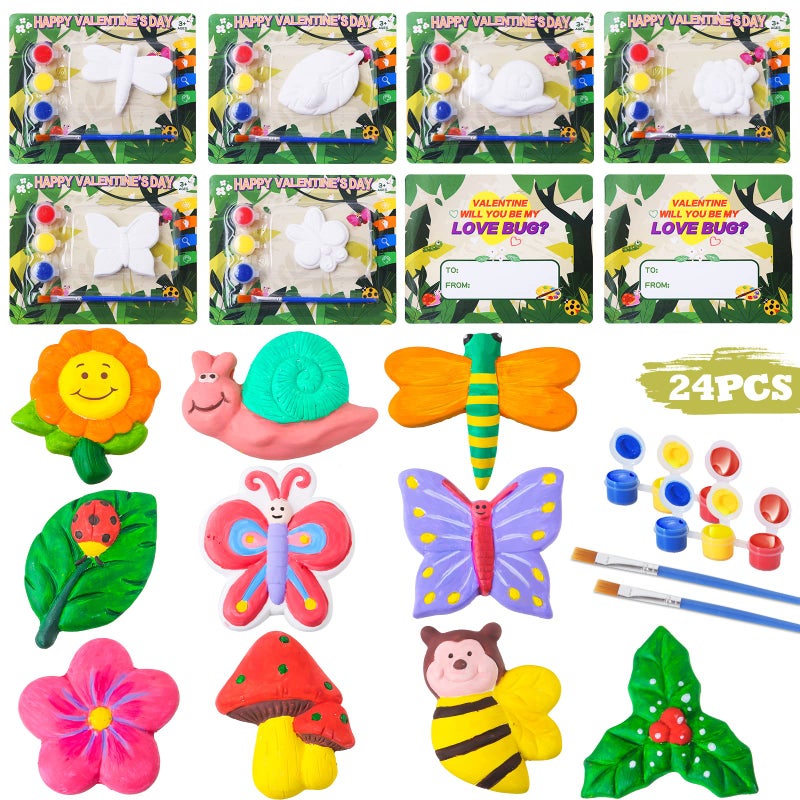 Shemira Valentines Day Cards for Kids 24 Pack of Plaster Painting Kit with Valentines Greeting Cards for Kids Valentines School Classroom Gifts Exchange Valentines Party Favor Supplies - Image 3