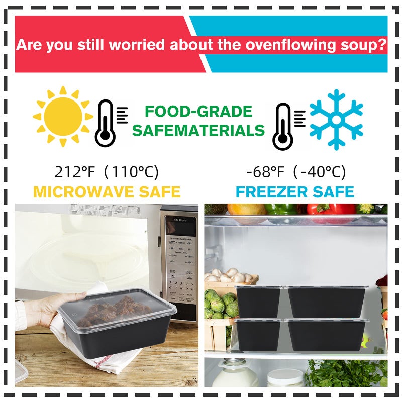 Orangehome Meal Food Prep Container 50 Pack / 26 OZ Food Storage Containers with lids Disposable Airtight Bento Box Reusable Plastic Lunch Box Kitchen Food Take-Out Healthy Box Microwave Dishwasher Freezer Safe - Image 5
