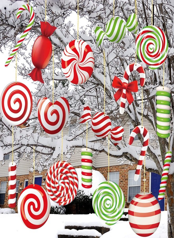Geosar 20 Pcs Large Christmas Peppermint Gingerbread Decorations Double-Sided Outdoor Yard Signs Hanging Candy Ornaments for Decorations Christmas Tree Party Decor(Candy Style) - Image 1