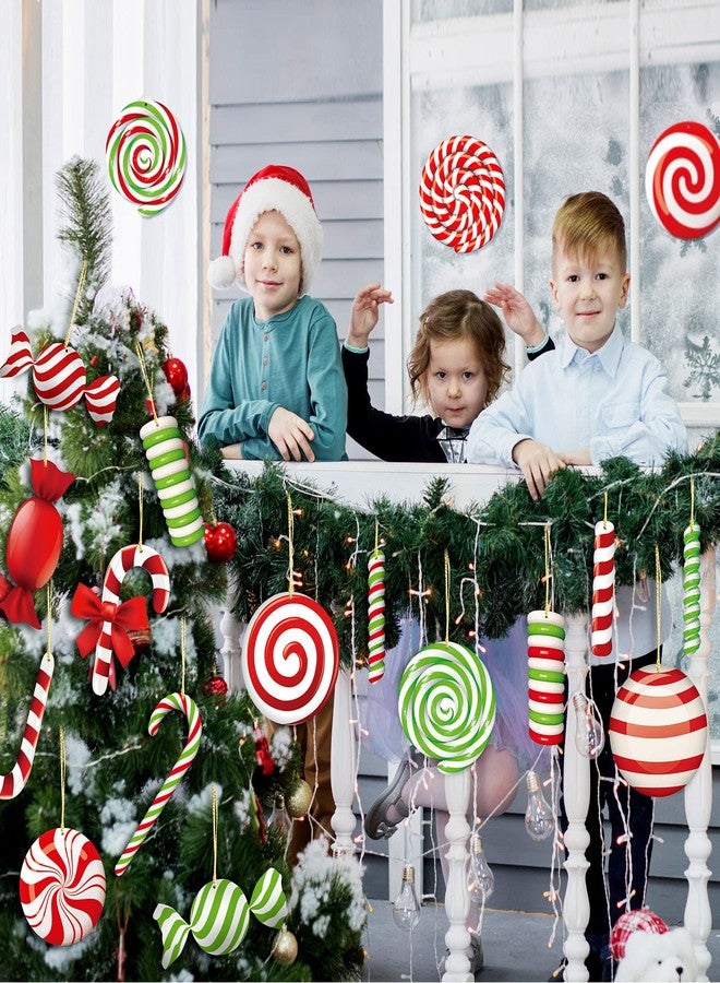 Geosar 20 Pcs Large Christmas Peppermint Gingerbread Decorations Double-Sided Outdoor Yard Signs Hanging Candy Ornaments for Decorations Christmas Tree Party Decor(Candy Style) - Image 5