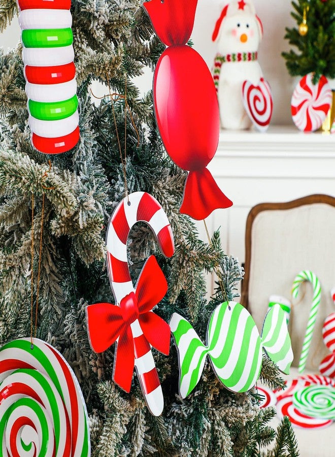 Geosar 20 Pcs Large Christmas Peppermint Gingerbread Decorations Double-Sided Outdoor Yard Signs Hanging Candy Ornaments for Decorations Christmas Tree Party Decor(Candy Style) - Image 4