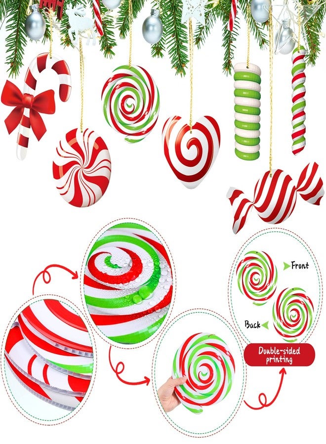 Geosar 20 Pcs Large Christmas Peppermint Gingerbread Decorations Double-Sided Outdoor Yard Signs Hanging Candy Ornaments for Decorations Christmas Tree Party Decor(Candy Style) - Image 2