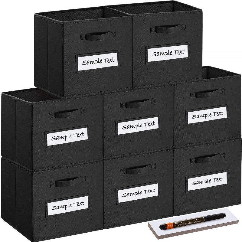 artsdi 13x13x13 storage cube binsSet of 8 Fabric storage cubes with 8 Labels Window Cards  a Penstorage cubes 13x13storage binCollapsible 13 inch cube storage binsCubby Organizer BoxesBlack