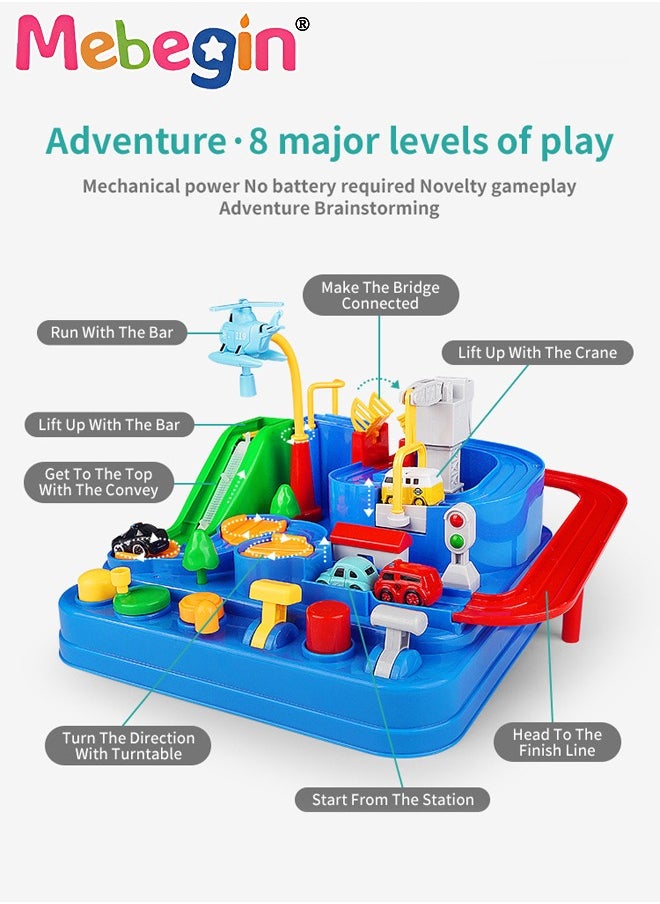 MEBEGIN - Kids Car Adventure Toy, Cars Race Track Toys with 4 Toy Cars, Race Track Vehicle Set, Fun Durable Adventure Vehicles Toy, Preschool Educational Interactive Toy, Easy to Install and Play, No Battery Required, Ideal Gift for Kids Aged 3+ - Image 1