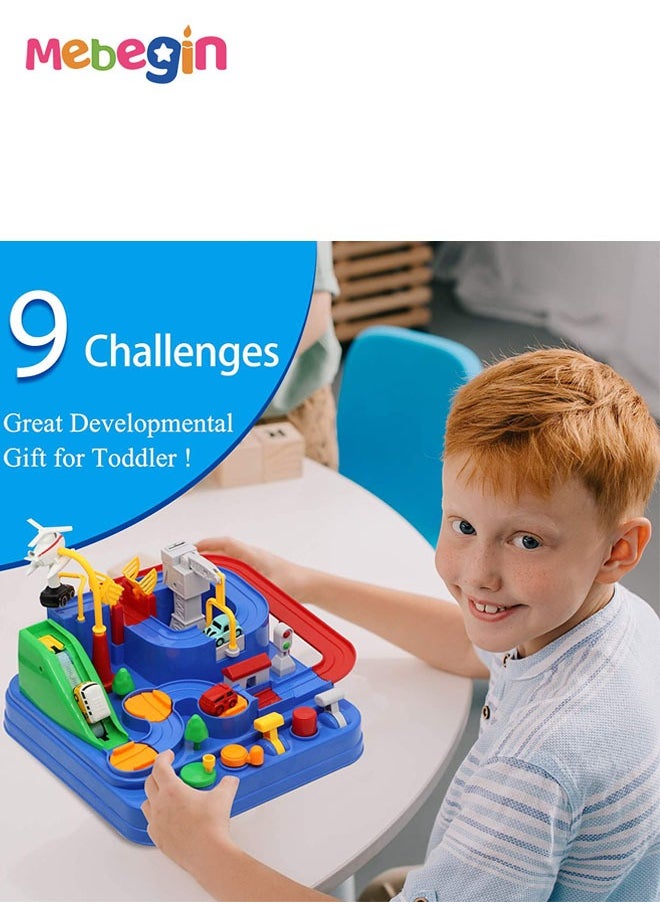 MEBEGIN - Kids Car Adventure Toy, Cars Race Track Toys with 4 Toy Cars, Race Track Vehicle Set, Fun Durable Adventure Vehicles Toy, Preschool Educational Interactive Toy, Easy to Install and Play, No Battery Required, Ideal Gift for Kids Aged 3+ - Image 1