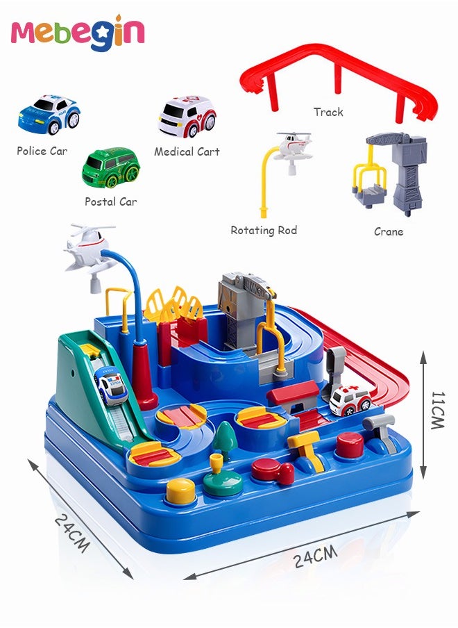 MEBEGIN - Kids Car Adventure Toy, Cars Race Track Toys with 4 Toy Cars, Race Track Vehicle Set, Fun Durable Adventure Vehicles Toy, Preschool Educational Interactive Toy, Easy to Install and Play, No Battery Required, Ideal Gift for Kids Aged 3+ - Image 1