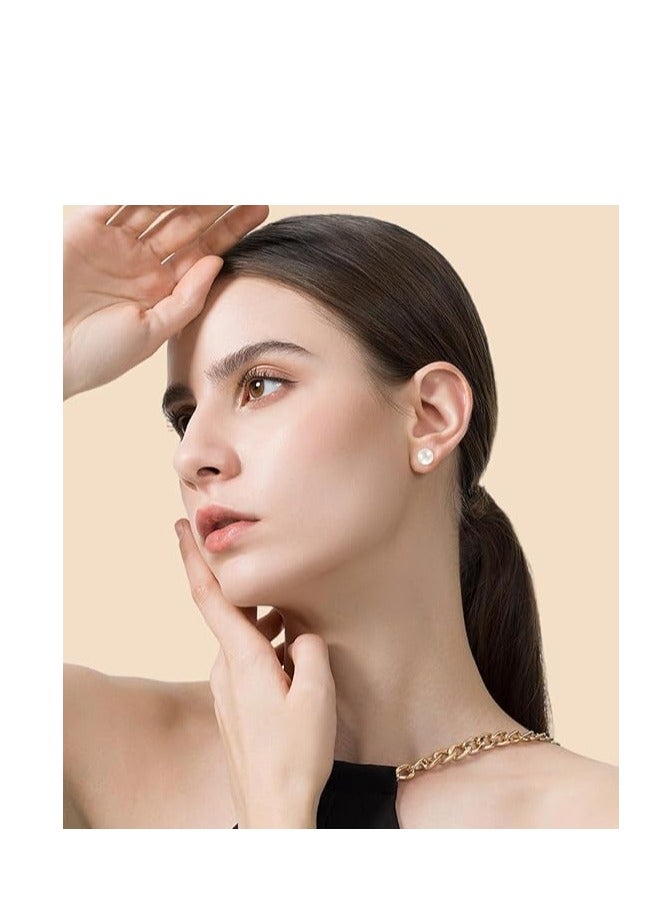 Hain 8MM Freshwater Pearl Stud Earrings for Women, Hypoallergenic 18K Gold Vermeil Earrings Studs with Genuine Round White Pearls - Image 2